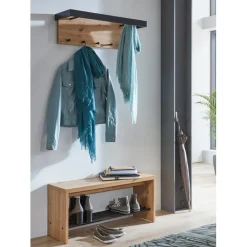 Banc de rangement chaussure en MDF décor chêne et pose chaussures en tube d'acier noir