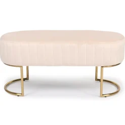 Banquette élégante matelassée Philomena pieds métal doré et Velours Beige