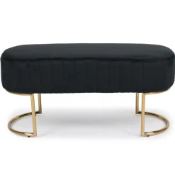 Banquette élégante matelassée Philomena pieds métal doré et Velours Noir