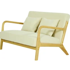 Banquette-banc OHAMA au style scandinaveen hévéa et velours beige Certifiée FSC