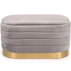 Banquette-coffre moderne matelassée avec base dorée Philae Velours Gris clair