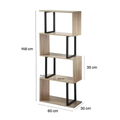 Bibliothèque 4 Niveaux Décor Bois et Montants Métal