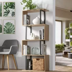 Bibliothèque 4 Niveaux Décor Bois et Montants Métal