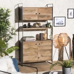 Bibliothèque 4 portes 1 égagère Pin recyclé et métal DANIDO