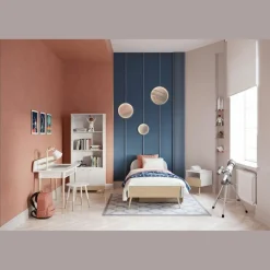 Bibliothèque 2 tablettes et 2 Portes FIRMIANA blanc et pin naturel