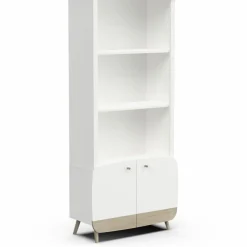 Bibliothèque 2 tablettes et 2 Portes FIRMIANA blanc et pin naturel