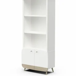 Bibliothèque 2 tablettes et 2 Portes FIRMIANA blanc et pin naturel