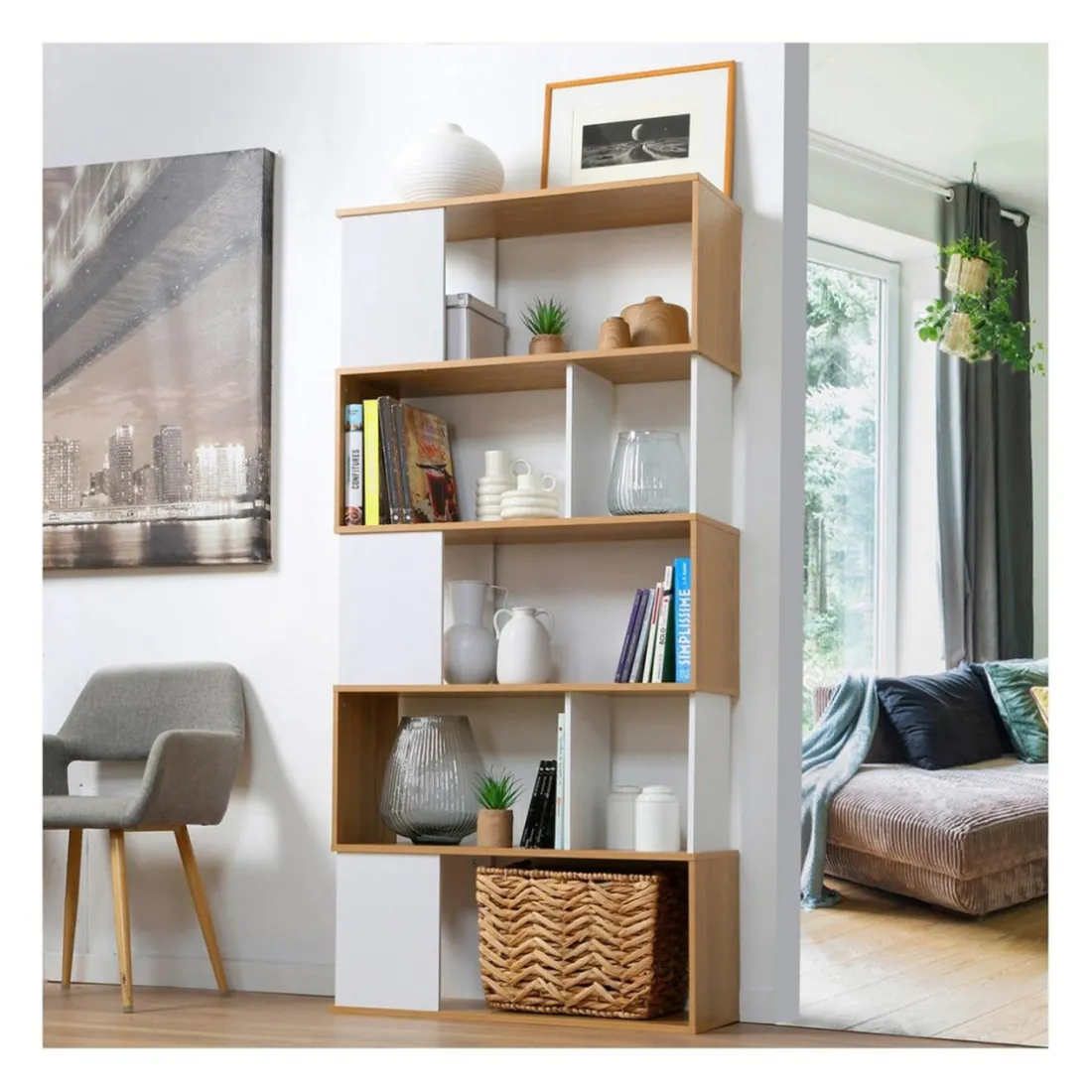 Bibliothèque avec Décor Chêne en bois Blanc