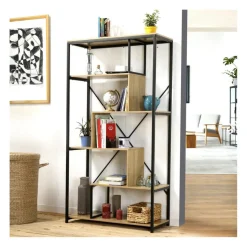 Bibliothèque avec étagères 6 niveaux en Bois Beige