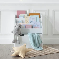 Bibliothèque enfant, bac à roulettes, blanc