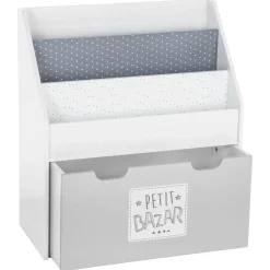 Bibliothèque gris avec bac de rangement sur roulette