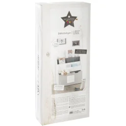 Bibliothèque gris avec bac de rangement sur roulette