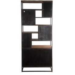 Bibliothèque Haute ALIDA 2 Portes Et 10 Open Space Bois Teck Recyclé Acacia Mahogany Et Métal