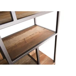 Bibliothèque Haute ALIDA 2 Portes Et 10 Open Space Bois Teck Recyclé Acacia Mahogany Et Métal