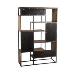 Bibliothèque SIXTINE 6 Niveaux Avec 6 Open Space Bois Teck Recyclé Acacia Mahogany Et Métal