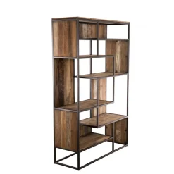 Bibliothèque SIXTINE 6 Niveaux Avec 6 Open Space Bois Teck Recyclé Acacia Mahogany Et Métal