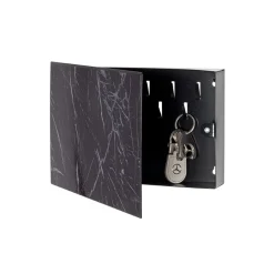 Boite de rangement en métal laqué noir motif marbre foncé avec 9 crochets