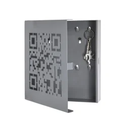 Boîte à clés avec 10 crochets à motif code QR découpé abstrait en Métal laqué Gris