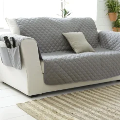 Boutis ou jeté de canapé universel piquage carreaux - Gris