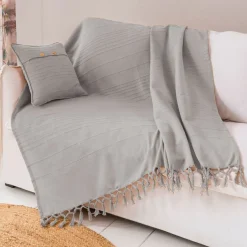 Boutis, plaid ou jeté de canapé uni en coton ORION- Gris