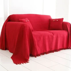 Boutis, plaid ou jeté de canapé uni en coton ORION - Rouge