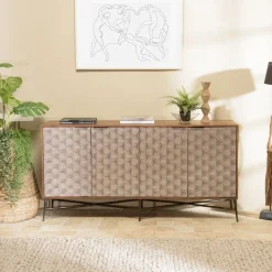 Buffet 4 portes à motifs ethniques et pieds croisés