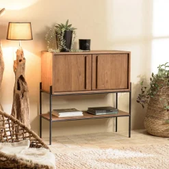 Buffet 2 portes 1 niche en bois de teck recyclé naturel