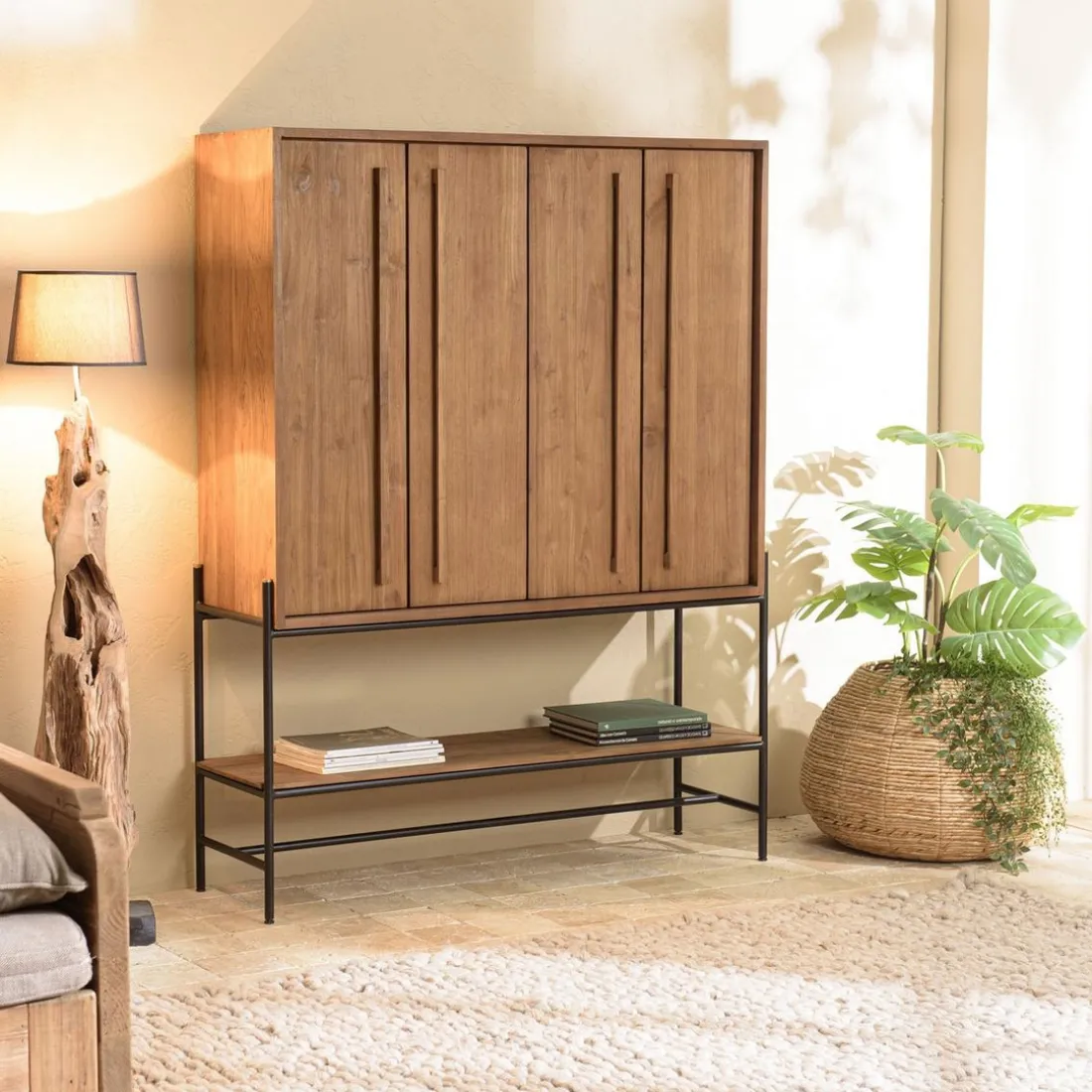 Buffet 4 portes 1 niche en bois de teck recyclé