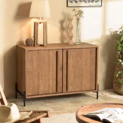 Buffet 2 portes, 1 étagère en bois de teck recyclé