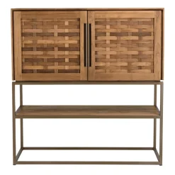 Buffet 2 portes, 2 étagères amovible en bois de teck recyclé et acier