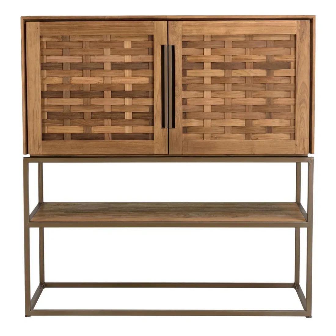 Buffet 2 portes, 2 étagères amovible en bois de teck recyclé et acier