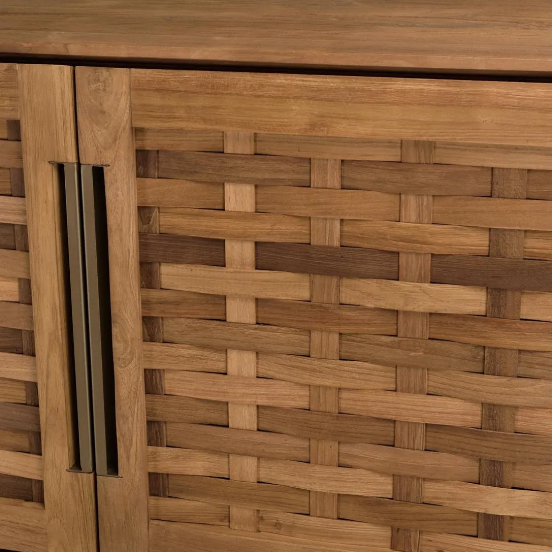 Buffet 2 portes, 2 étagères amovible en bois de teck recyclé et acier