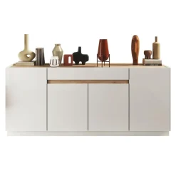 Buffet 4 portes 1 tiroir blanc laqué chene