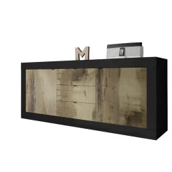 Buffet 2 portes 3 tiroirs bicolore effet bois