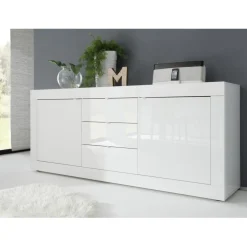 Buffet 2 portes 3 tiroirs BASIC laqué blanc brillant
