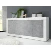 Buffet 4 portes BASIC blanc et décor beton