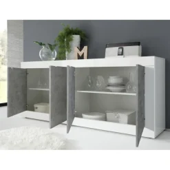 Buffet 4 portes BASIC blanc et décor beton