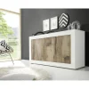 Buffet 3 portes BASIC blanc et décor chene pero