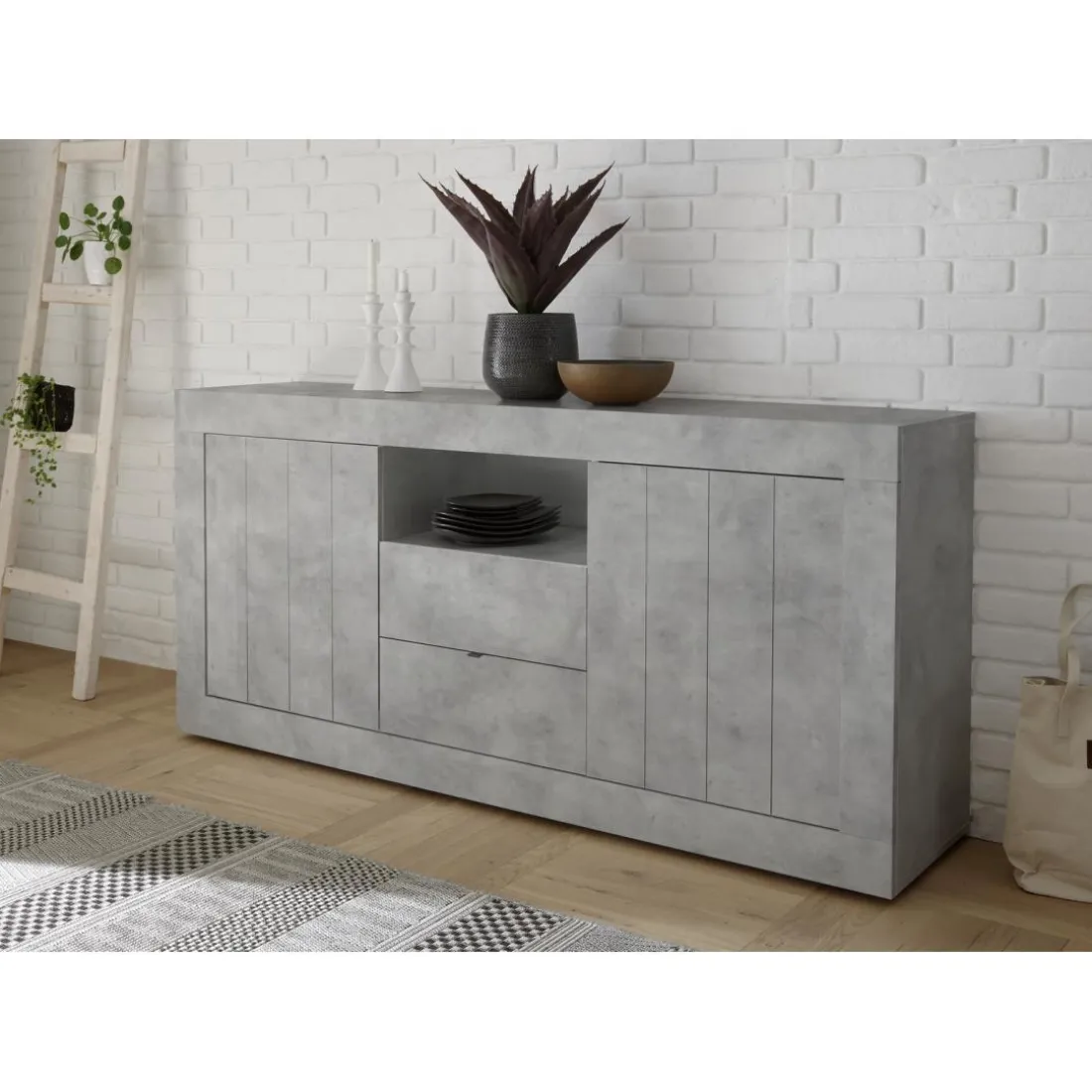 Buffet 2 portes battantes et 2 tiroirs URBINO gris ciment