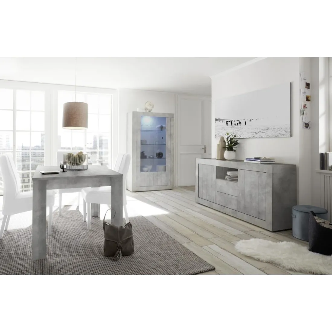 Buffet 2 portes battantes et 2 tiroirs URBINO gris ciment