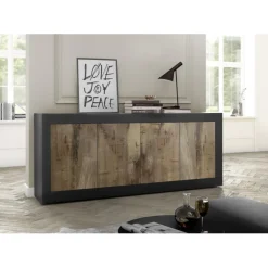 Buffet 4 portes Bicolore effet bois