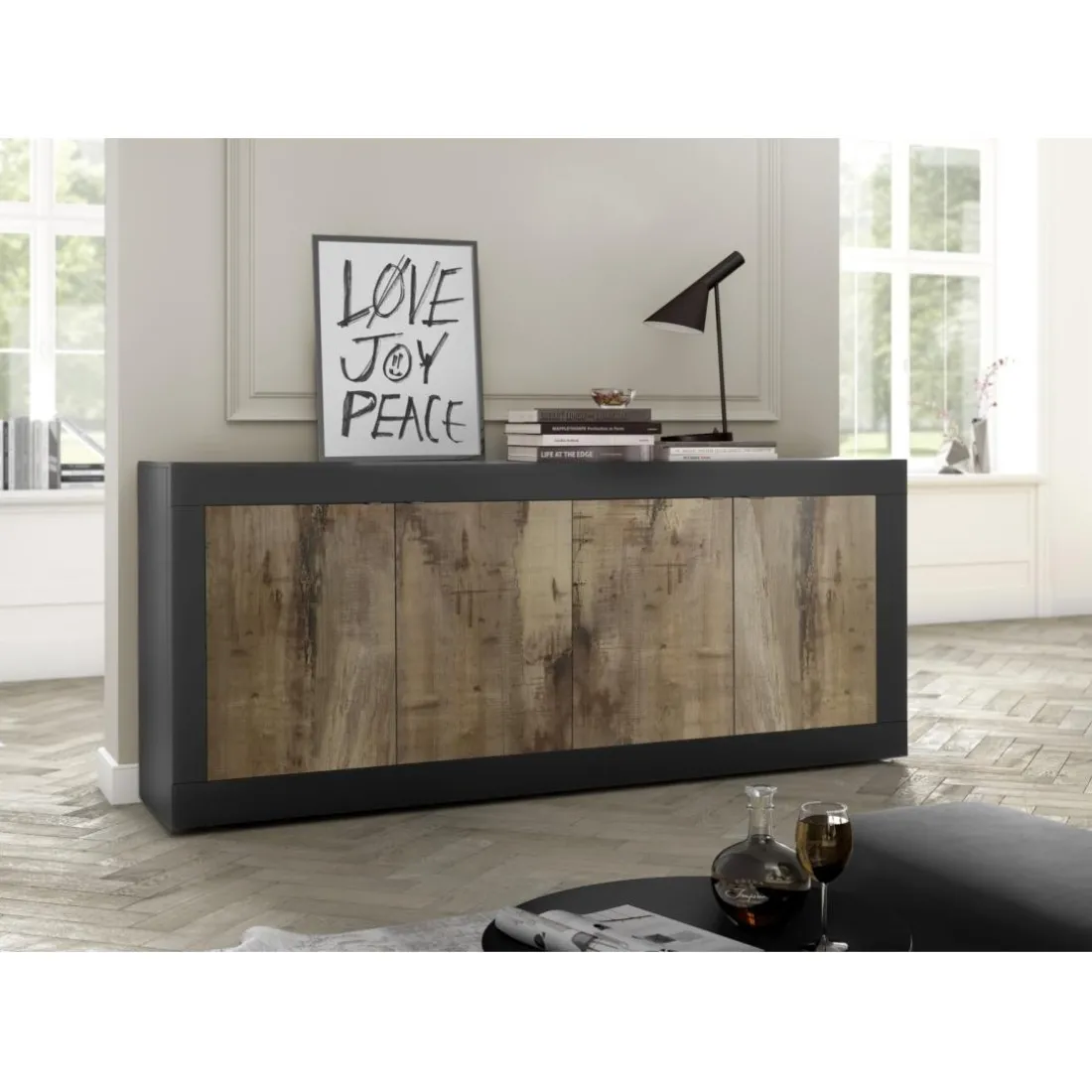 Buffet 4 portes Bicolore effet bois