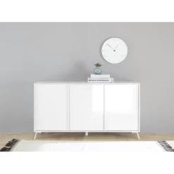 Buffet 3 portes blanc lacqué brillant