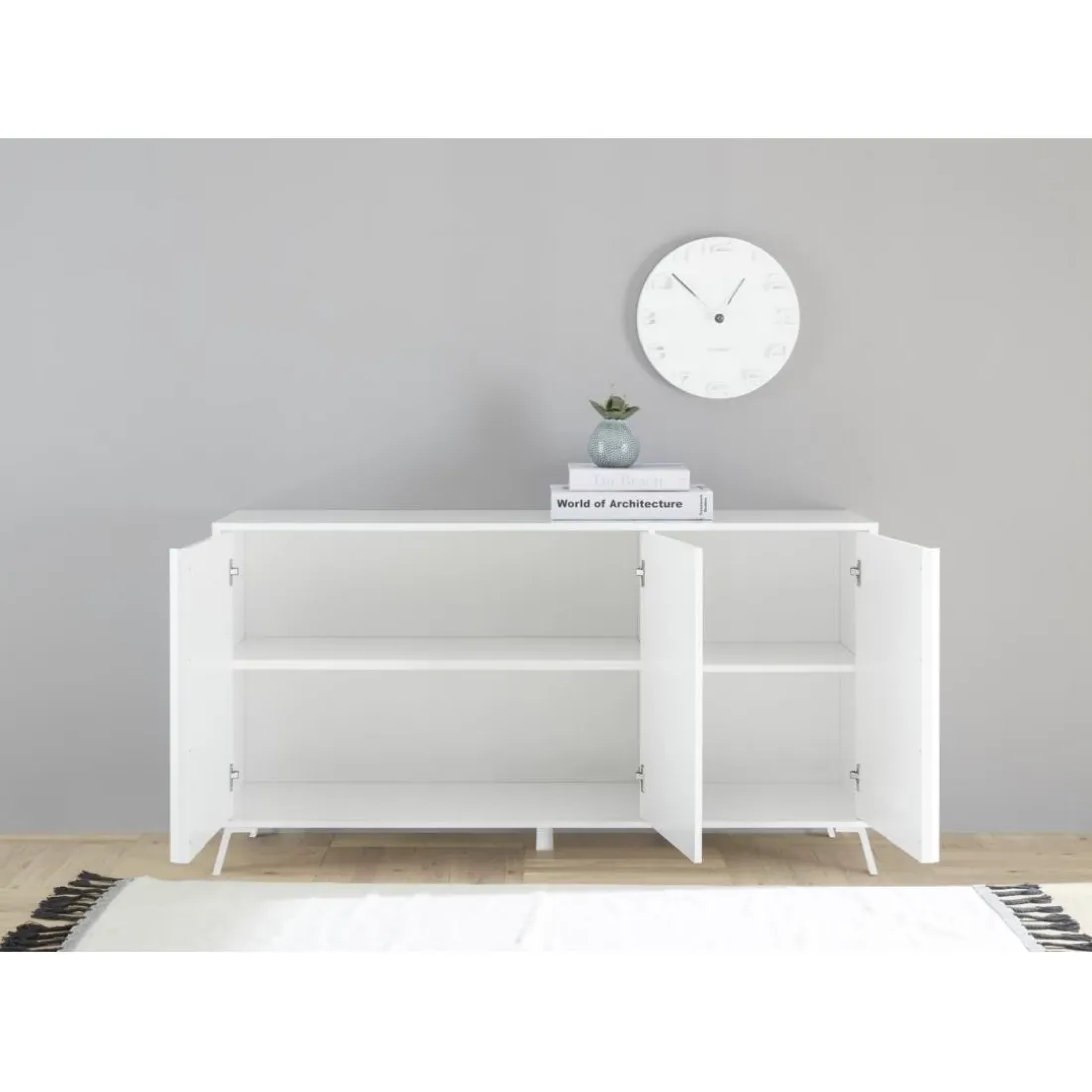 Buffet 3 portes blanc lacqué brillant