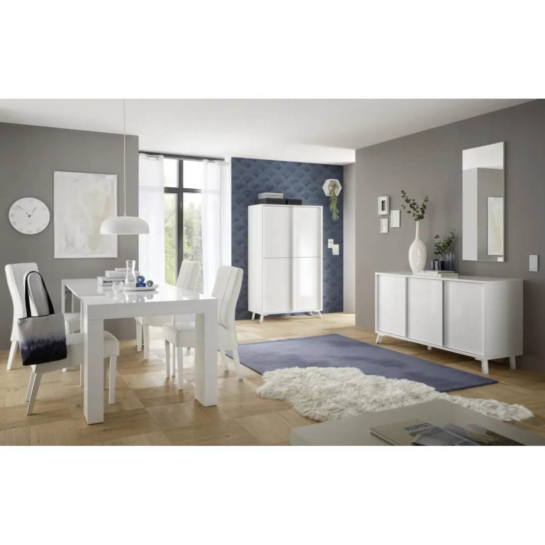 Buffet 3 portes blanc lacqué brillant