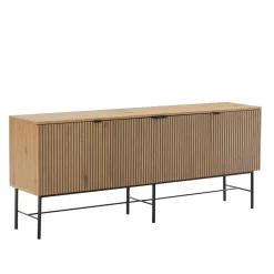 Buffet 4 portes décor effet bois rainuré noir et naturel SCOTT