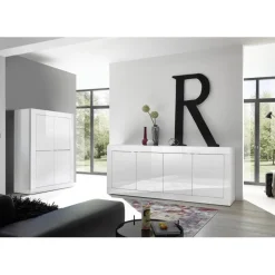 Buffet 4 portes en bois BASIC laqué blanc brillant