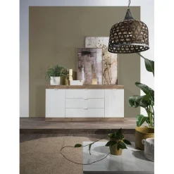 Buffet 2 portes et 3 tiroirs chene blanc