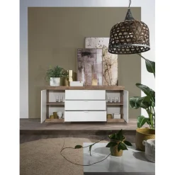 Buffet 2 portes et 3 tiroirs chene blanc