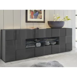 Buffet 2 portes et 4 tiroirs DAMA laqué anthracite brillant